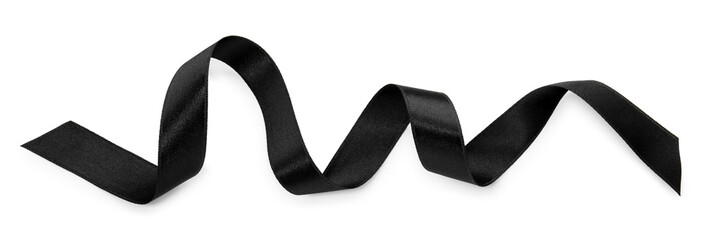 Beautiful black ribbon isolated on white, top view