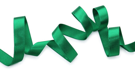 Beautiful green ribbon isolated on white, top view