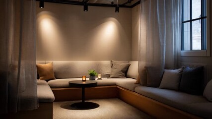 Cozy reading nook with soft lighting and cushioned seats designed for quiet zones emphasizing warmth and comfort in acoustic planning.