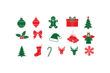 Christmas Icons Red Green Ornaments Tree Stocking Bells