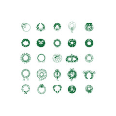 Collection of Green Christmas Wreaths and Decorative Circles