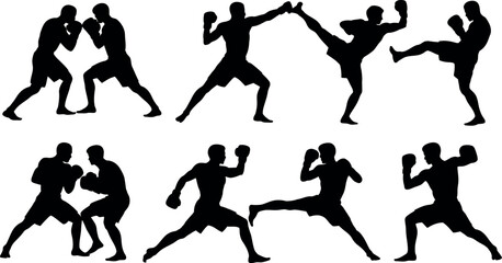 Boxer Silhouettes in Fighting Poses for Martial Arts Design