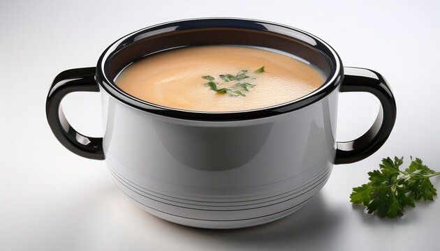 photorealistic image of a microwave safe soup mug with lid on a white background