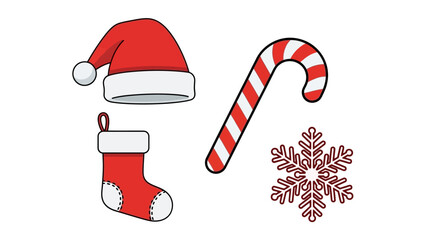 Christmas Icons with Santa Hat and Candy Cane