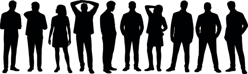 Group of nine diverse people standing in a row