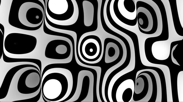 Abstract black and white psychedelic background with swirling liquid lines