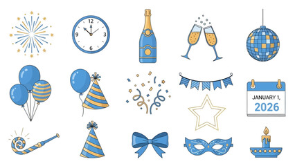 Blue New Year 2026 Party Icons and Decorations - part 3