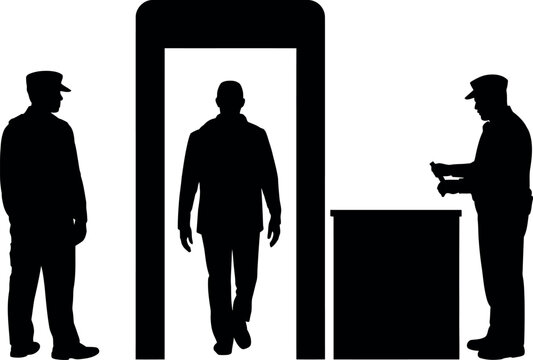 security personnel screening people at airport checkpoint