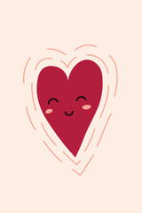 Cute poster-style vector illustration with a sweet heart character. Simple flat design with a warm romantic mood. Perfect for Valentine’s Day cards, love posters, social media graphics, stickers, gift