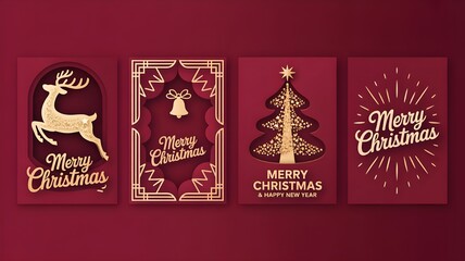 Christmas and new year gold glitter luxury card set
