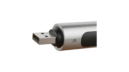USB Flash Drive: A sleek, modern USB flash drive sits isolated, its metallic finish catching the light. It's a symbol of digital data, technology, and information storage.