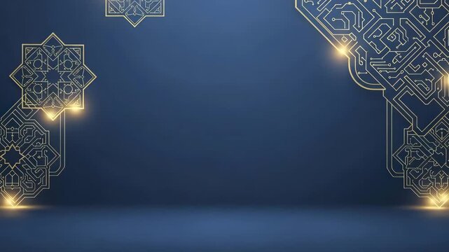 Luxury Islamic Geometric Star Pattern Animation, Blue and Gold Ramadan and Eid Background, Elegant 4K Abstract Motion
