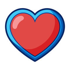 A shiny 3d red heart with a glossy blue ribbon is a romantic vector illustration and passion symbol for a Valentine's Day holiday decoration