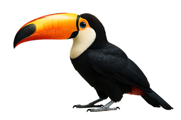 Fototapeta premium Tropical toucan bird with colorful beak perched on a branch isolated on white.