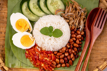 Directly above of Nasi lemak popular Malaysian food