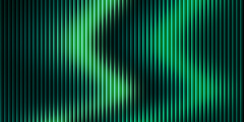 Abstract background featuring vibrant vertical green light waves illuminating dark parallel lines creating a dynamic and futuristic visual texture effect