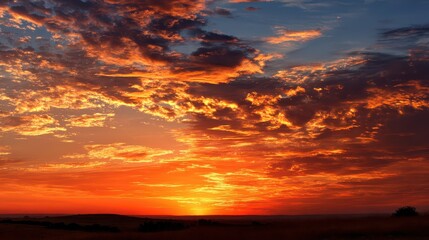Fototapeta premium Golden Dawn: Breathtaking Sunrise over an Orange Sky, Evoking Summer's Serene Beauty