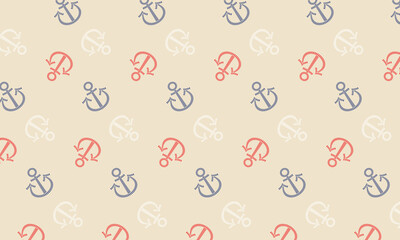 形が滑らかなボーダー柄の赤、青、白のアンカーマークが回転して並ぶキャンバス生地風の背景