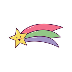 Cute shooting star with rainbow trail illustration in hand drawn style
