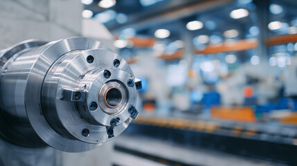 High-detail macro of lathe chuck clamping metal workpiece, textures of polished metal, threaded jaws, and mechanical precision emphasized, industrial workshop context softly blurre