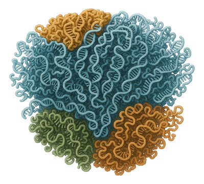 Ribosome cross-section showcasing rRNA secondary structures.