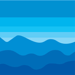 Abstract blue landscape background with layered mountains, hills or waves and smooth gradient colors. Flat style vector illustration for web, banner, print, poster and presentation design. EPS 10.