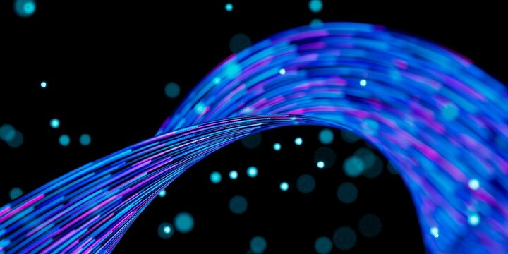 Abstract neon 3D render featuring intertwined glowing lines symbolizing neurolink and digital connection