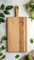 fresh herbs on cutting board, Elegant Wooden Cutting Board with Fresh Herbs