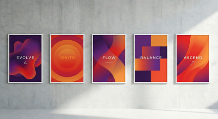 Set of modern motivational posters with abstract gradient designs. Vector wall art for office decor and personal inspiration.