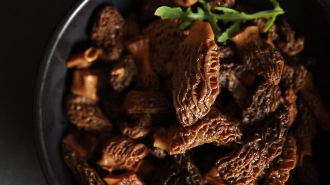Morels mushrooms natural mushroom healthy food ingredient appetizer fresh tasty gourmet food background on the table rustic food top view copy space keto and paleo diet vegetarian and vegan food