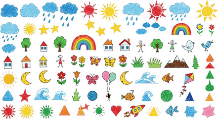 Colorful whimsical doodle illustrations for kids