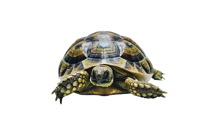 Small Tortoise Walking Slowly with Natural Shell Texture, Cute Reptile Wildlife Isolated Cutout