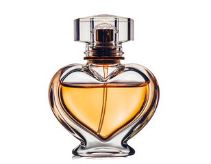 Romantic Heart-Shaped Glass Perfume Bottle Isolated Highlighting Elegant Fragrance Design and Luxury Beauty Concept