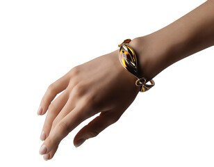 Elegant Hand Wearing Stylish Bracelet Isolated Showcasing Fashion Accessory and Modern Jewelry Detail