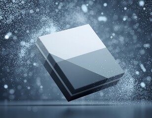 Packaging Box Mockup Surrounded by Floating Snow-Dust Particles on a Frosty Winter Surface