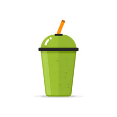 Green plastic takeaway cup with straw illustration