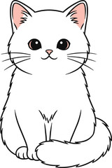 Obraz premium Cute cartoon white cat with pink ears and big eyes sitting kitten