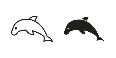 Dolphin icon for website, thin line icons. vector logo design