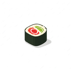 Minimalist isometric sushi roll piece vector illustration