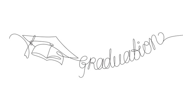 Elegant graduation cap line art with cursive text on transparent background silhouette