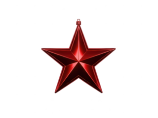 Red metallic star Christmas tree ornament with shiny surface
