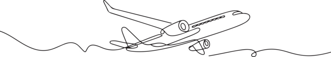 One continuous line drawing of airplane as air vehicle and transportation Vector illustration. one line Art icon drawing © mst