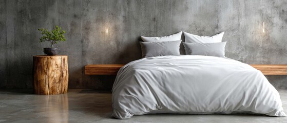 Bright and inviting bedroom features a wooden nightstand with an open shelf and neatly closed drawer, enhancing the cozy atmosphere