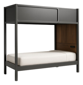 Lower bunk featuring a sliding privacy screen and integrated USB ports.
