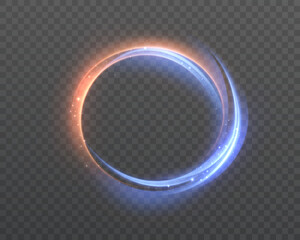 Glowing energy ring with blue and orange sparks, circular portal effect for science fiction interfaces, game overlays, magic scenes, and abstract design. Vector. © Valeriia