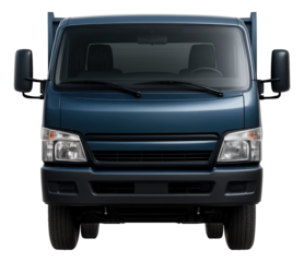 Flatbed truck with vertical side panels and rear splash guards.