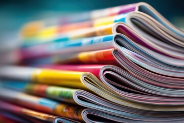Close-Up of Stacked Magazines: A Vibrant Background Featuring Literature and Information