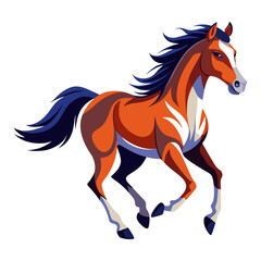 Brown Horse Running with Dark Blue Mane Vector Illustration