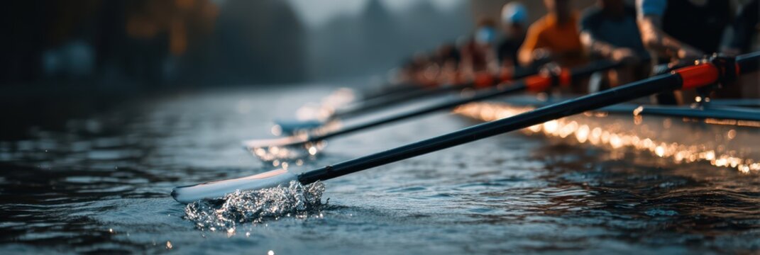 Close-up of a Rowing Crew in Action, Powering Through Water with Determination and Teamwork