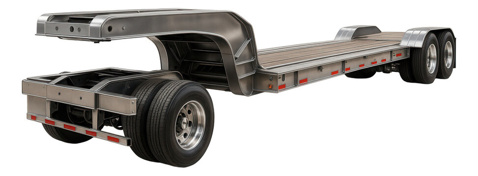 Drop deck lowboy trailer with air ride suspension for smooth transport.